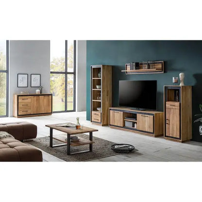 Solid Wood Four Shelf and Two Drawer Rustic Long bookshelf. 