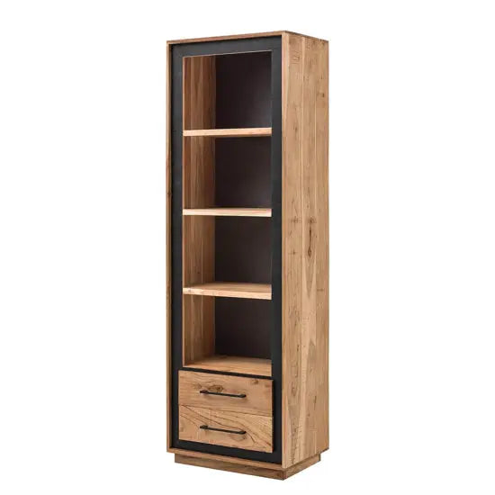 Four Shelf and Two Drawer Rustic Long Tower Made in Solid Acacia Wood. 