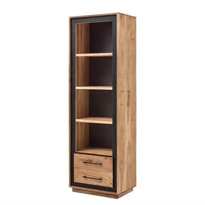 Four Shelf and Two Drawer Rustic Long Tower Made in Solid Acacia Wood. 