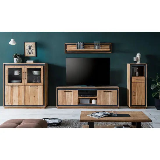 Solid Acacia Wood One Door and One Drawer Rustic Tower. 