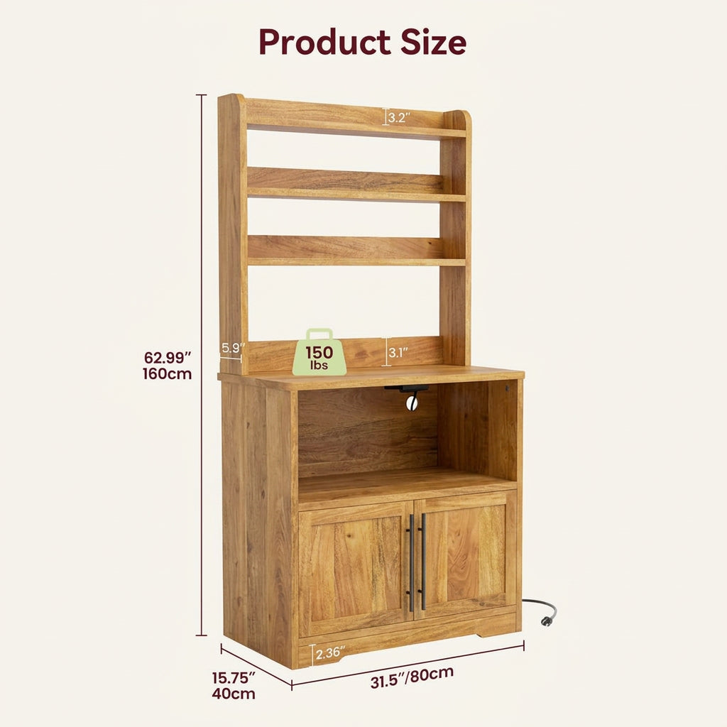 Solid sheesham wood rustic kitchen hutch coffee bar