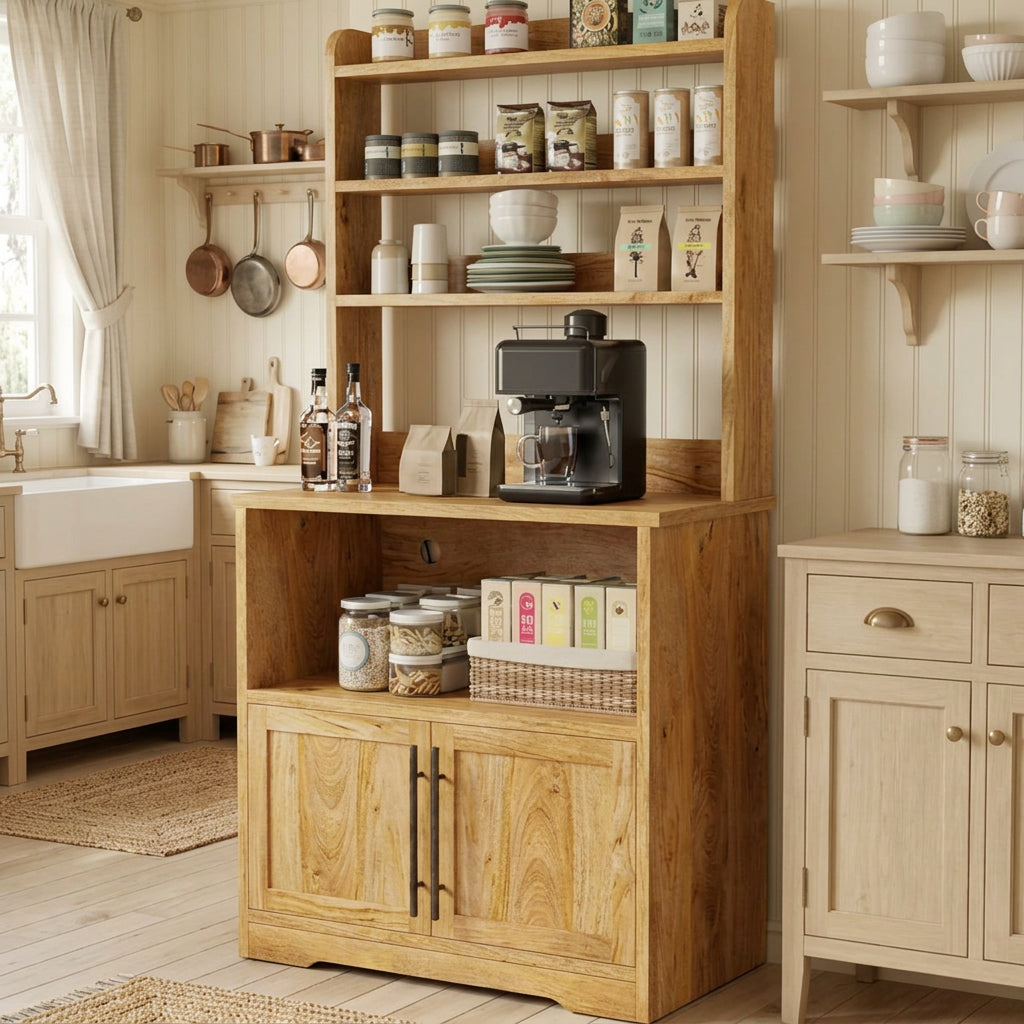 Solid wood rustic kitchen hutch coffee bar