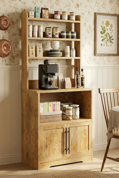Solid sheesham wood rustic kitchen hutch coffee bar
