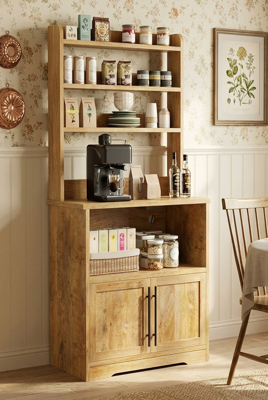 Solid sheesham wood rustic kitchen hutch coffee bar