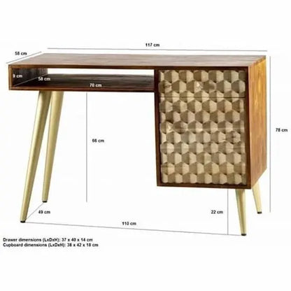 One Door One Drawer and One Shelf Sahara Study Table Made Solid Wood, This Desk Carved Legs For looking Beautiful this Product. 