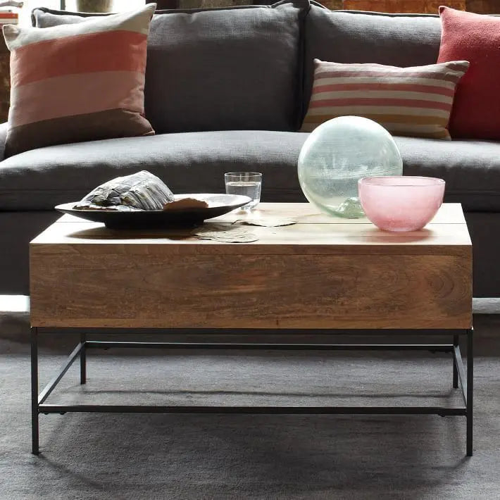 Solid Wood and Metal Frame Lift on Storage Samaveshika Lift Top Coffee Table. 