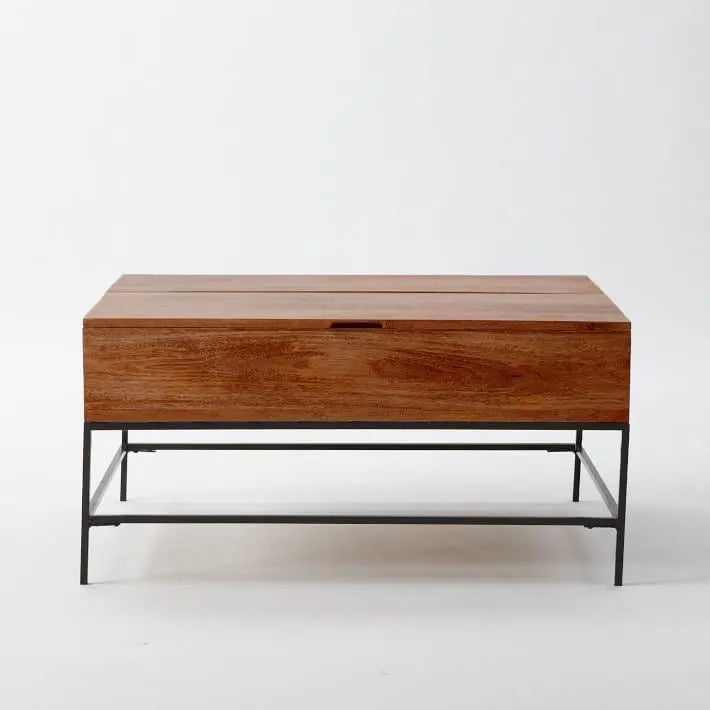 Solid Mango Wood and Metal Frame Lift on Storage Samaveshika Lift Top Coffee Table Honey.