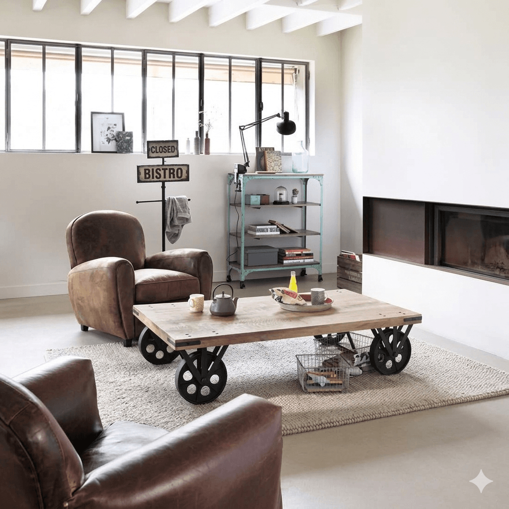 Solid Wood Distress Top Samveiga Veelo Coffee Table With Wheels. 