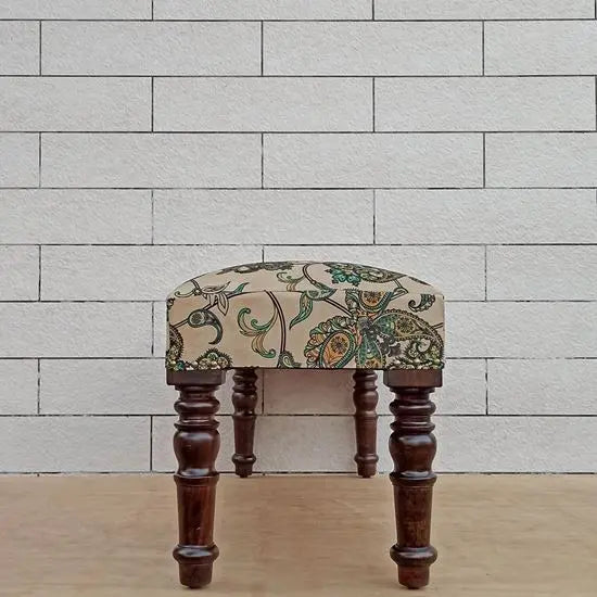 Carved leg sarah flower bench cream made in solid sheesham wood. 