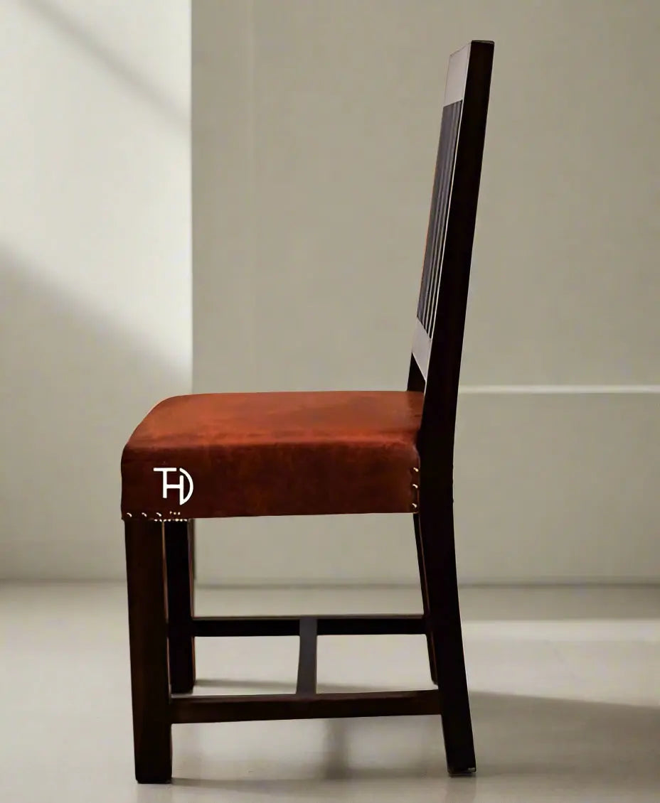 Sheesham Wood Straight line and Cushion Seat Simple Dining Chair finish in Walnut.