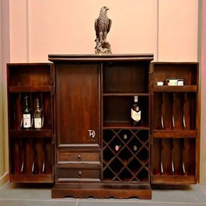 Siramika Bar Cabinet With Two Ceramic Tile Door,  Two Drawer inside and Also One Revolving Shelf For Hanging Wine Glass. 