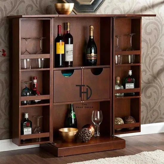 Two Door and Two Drawer BrahMa Bar Cabinet Made in Solid Sheesham Wood. 