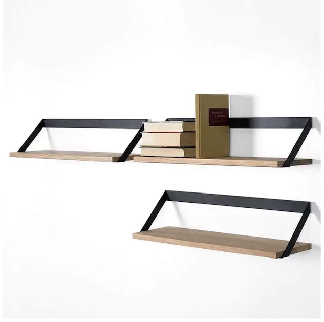 Solid Mango Wood and Metal Frame Slope Wall Shelve. 