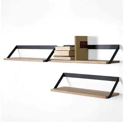 Solid Mango Wood and Metal Frame Slope Wall Shelve. 