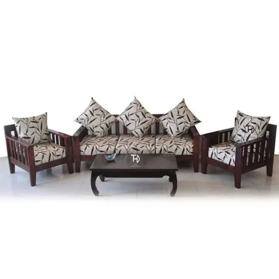 Wooden Five seater Solide Sofa Set in Walnut Finish. 