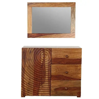 Solid Wood One Door and Three drawer Sprial cabinet. Door panel with Spiral design carving looks beautiful.   