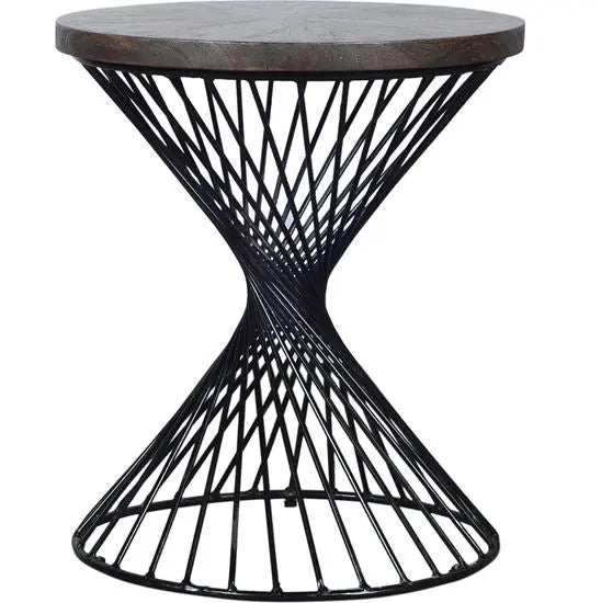 Solid wood and Metal base round shaped Sprial side table. 