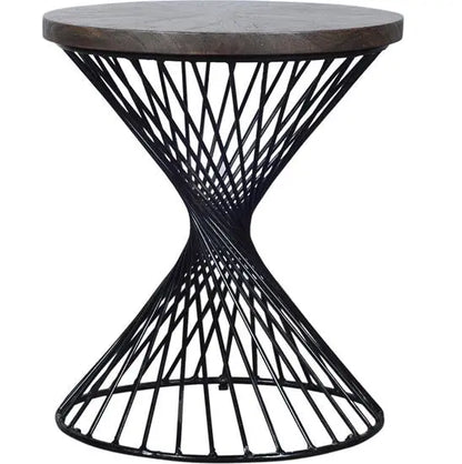 Solid wood and Metal base round shaped Sprial side table. 