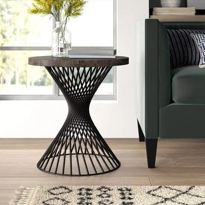 Wooden and Metal base round shaped Sprial side table. 