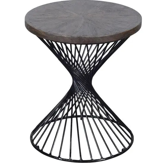 Solid sheesham wood and Metal base round shaped Sprial side table. 
