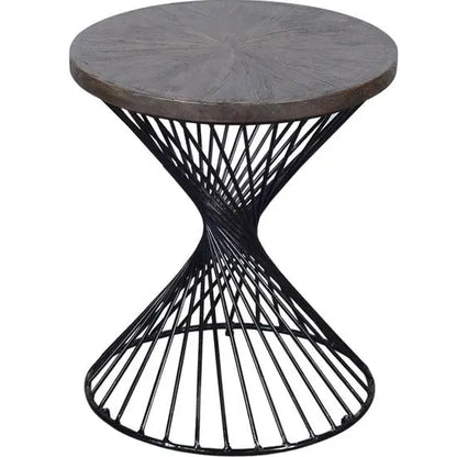 Solid sheesham wood and Metal base round shaped Sprial side table. 