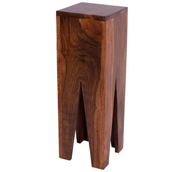 Solid sheesham wood designer 'V' shaped stand alone end table in natural.  