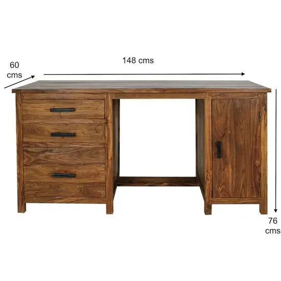 One Door Three Drawer Sloppy Textter Desk Made in Solid Sheesham Wood. 