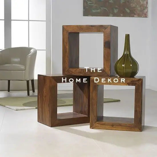 Solid Sheesham Wood Three Set Cube Trio. This Cube Set Used For Keeps Flower Pot or Decorative item, Books. 