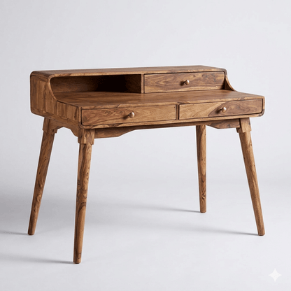 Three Drawer One Shelf Turner Desk Made in Solid Sheesham Wood. 