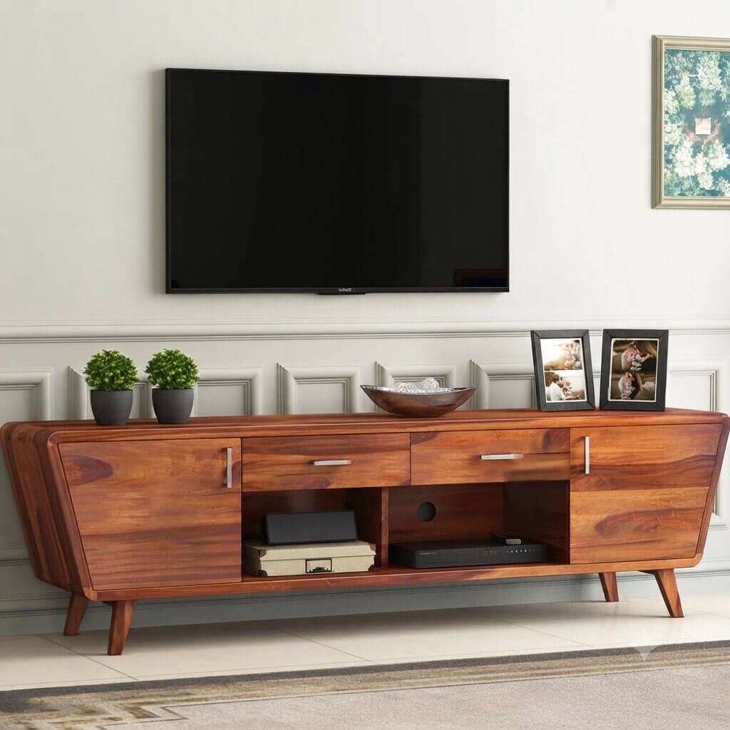 Solid Wood Two Door Two open shelf and Two Drawer Stolek Mars Tv unit.