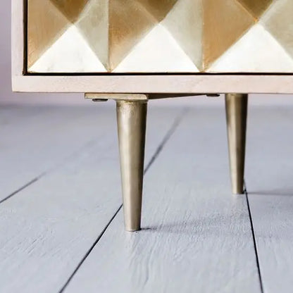two drawer Venice bedside table made in solid mango wood and Cone design knockdown metal legs.  