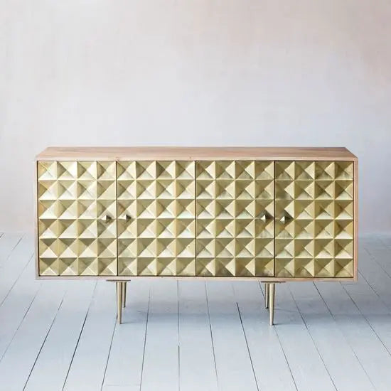 The metal legs and knobs add finesse and charm to the design. The sideboard works perfectly as a dining counter, living room console, and can be propped up with a nice mirror or artwork on the wall.