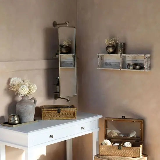 Metal frame Rotating vimal mirror frame with storage  metal compartment. 