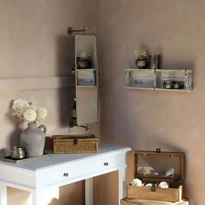 Metal frame Rotating vimal mirror frame with storage  metal compartment. 