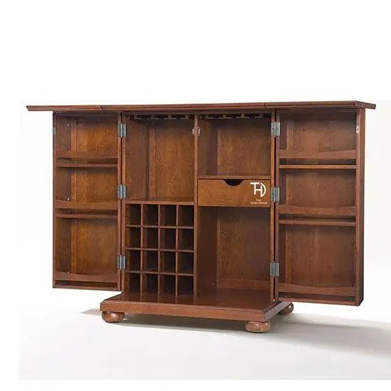 Two Door One Drawer and Bottle Rack Vintage Bar Cabinet Made in Solid Sheesham Wood. 
