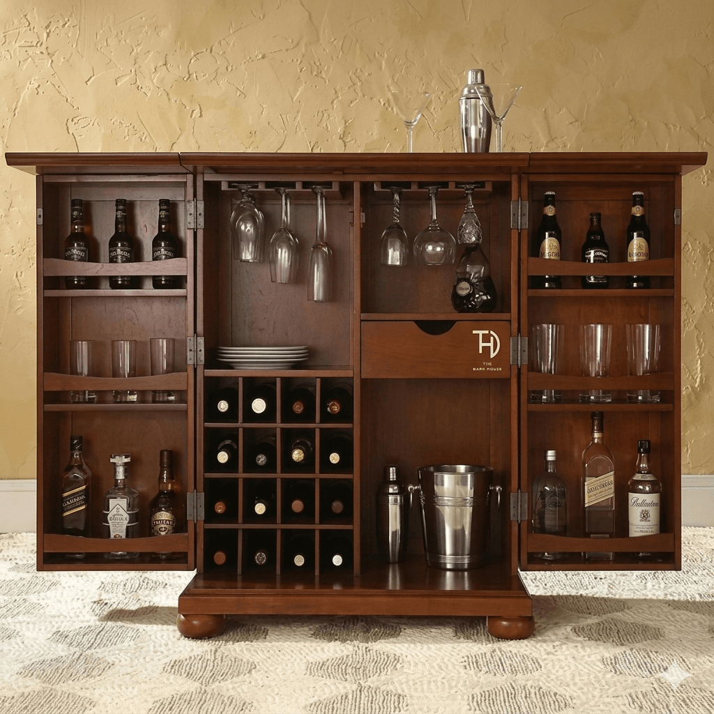 Solid Wood Two Door and One Drawer inside Vintage Bar Cabinet. 
