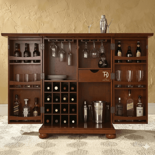 Solid Wood Two Door and One Drawer inside Vintage Bar Cabinet. 