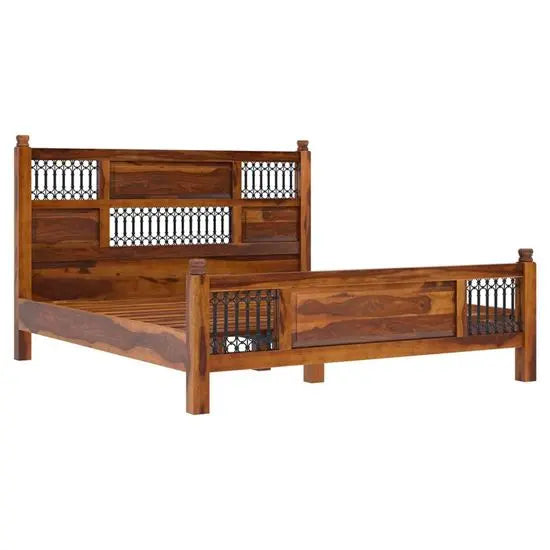 Wooden Without Storage Vintage Bed in Honey finish. 