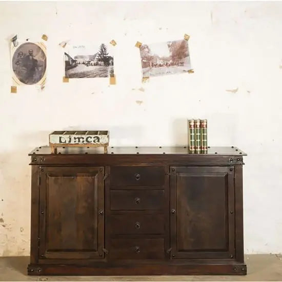 Solid Sheesham Wood Two Door and Four Drawer Vintage Buffet. 
