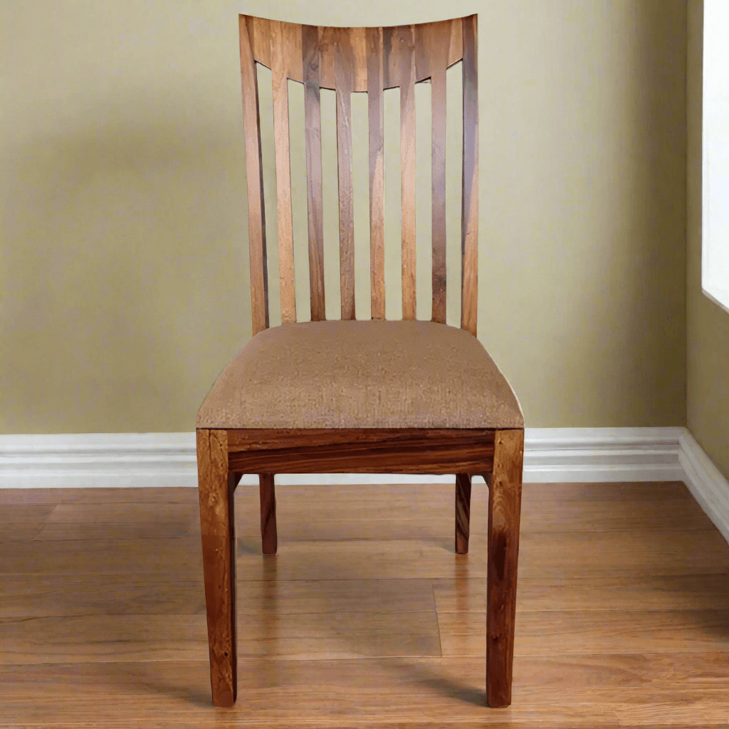 Vintage Dining Chair Natural made in Solid Sheesham Wood in Natural Finish With Cushion Sitting. 