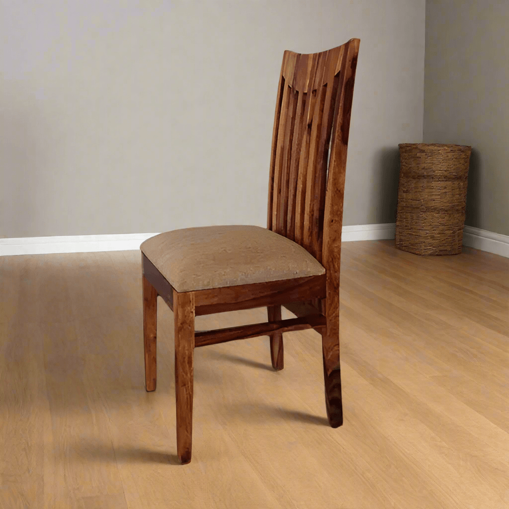 Vintage Dining Chair Natural made in Solid Wood in Natural Finish With Cushion Sitting. 