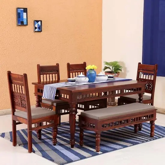 Solid Wood Rectangle Shaped Vintage Girli Dining Table Set. 
