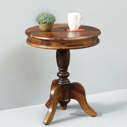 Solid Wood Vintage Round Side Table Made in Sheesham Wood. 