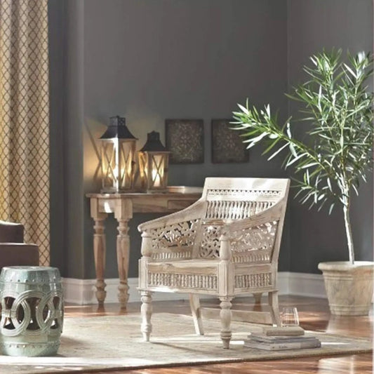 Solid Sheesham Wood Carving and Ghirlee Design Vintage Sofa One Seater. 