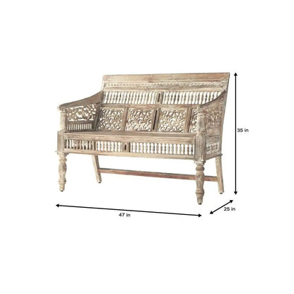 Intricate Carving and Ghirlee Design Vintage Two Seater Sofa Made in Solid Sheesham Wood. 