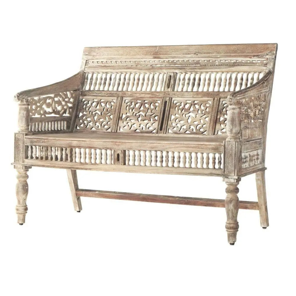 Solid Wood Carving and Ghirlee Design Vintage Two Seater Sofa.