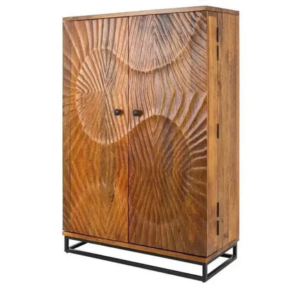 Solid Wood Two Door Wave Bar Cabinet Natural. 