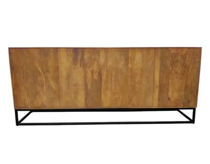 Solid wood and metal frame intricate carvings design four door wave long buffet.