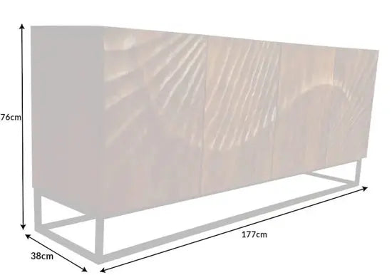 Mango wood and metal frame intricate carvings design four door wave long buffet.