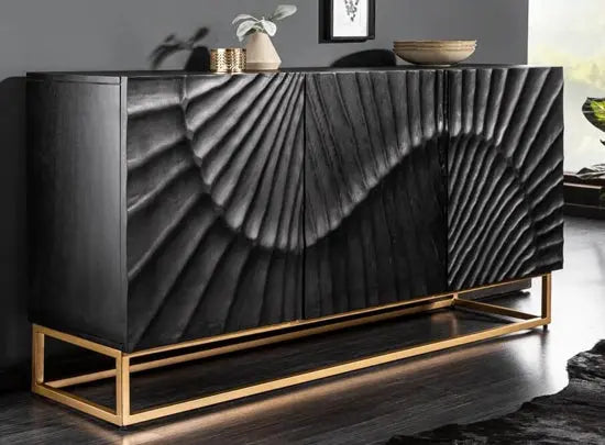 Three door mango wood sideboard in black colour. Black furniture online.